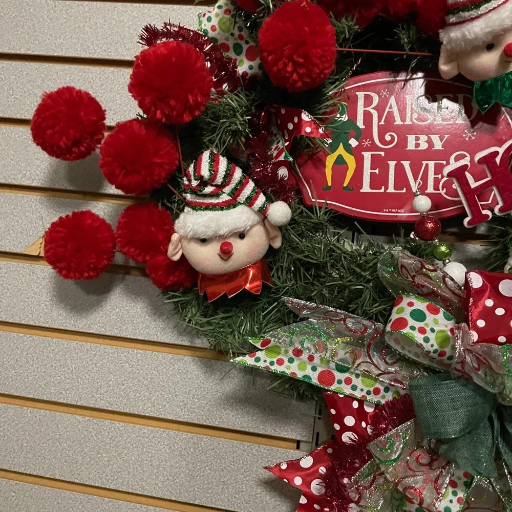 Christmas Elf Wreath Holiday Wall Door Decor Festive Holiday Home Decoration 14